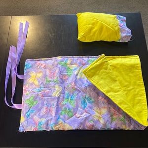 2 sleeping bags with pillow cases and 2 blankets and a pillow for 18 inch dolls